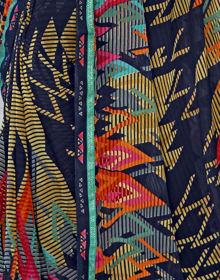Navy Blue Georgette Printed Saree