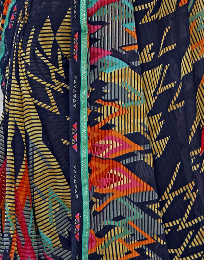 Navy Blue Georgette Printed Saree