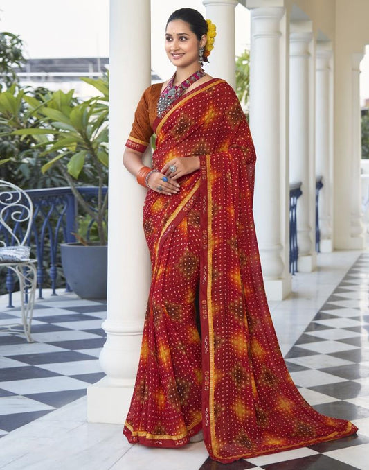 Red Georgette Printed Saree