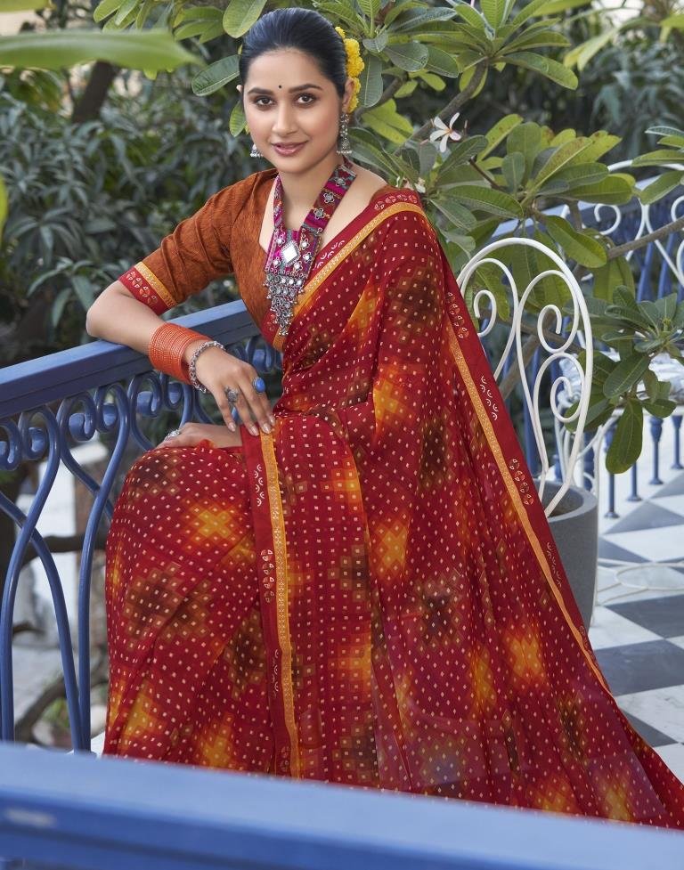Red Georgette Printed Saree
