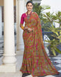 Dark Khaki Georgette Printed Saree