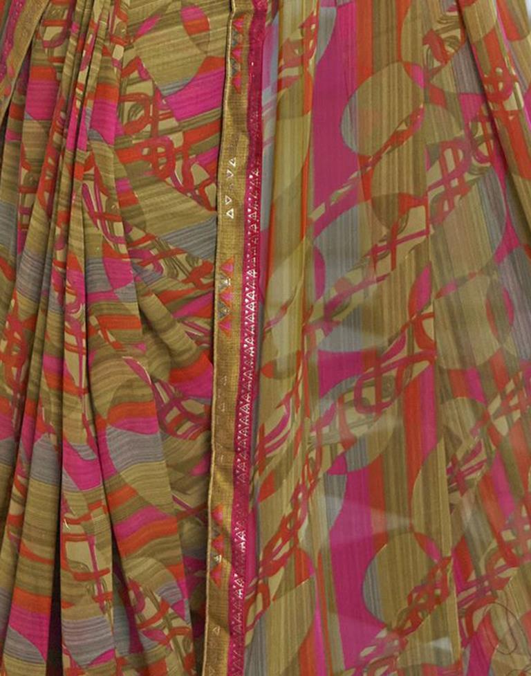 Dark Khaki Georgette Printed Saree