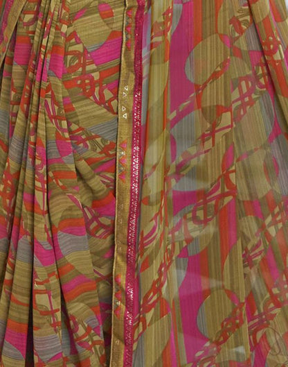 Dark Khaki Georgette Printed Saree