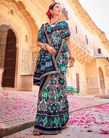 Navy Blue Silk Printed Saree