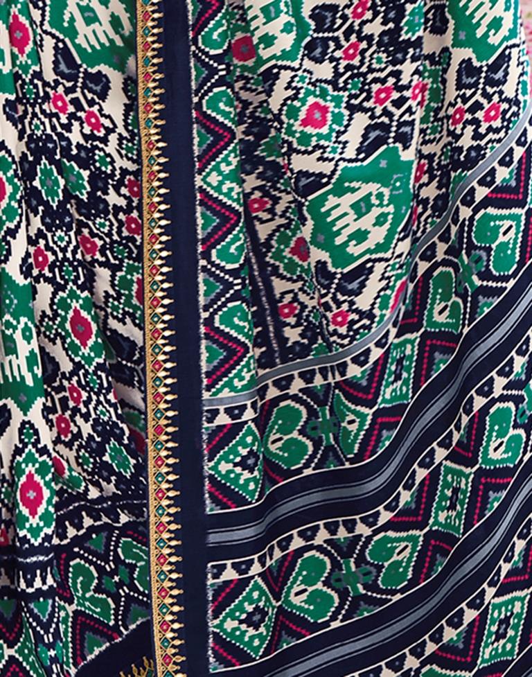 Navy Blue Silk Printed Saree