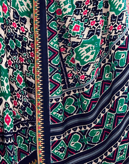 Navy Blue Silk Printed Saree