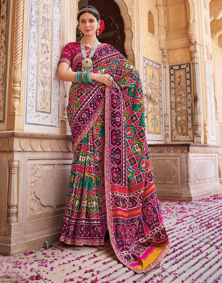 Rani Pink Silk Printed Saree