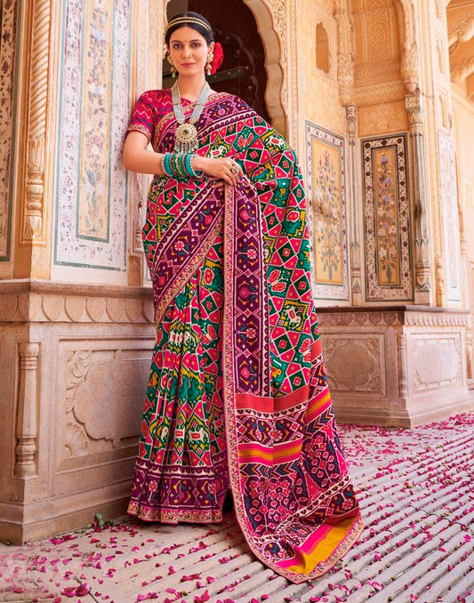 Rani Pink Silk Printed Saree