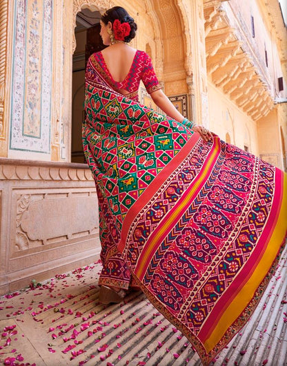 Rani Pink Silk Printed Saree