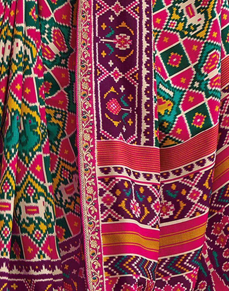 Rani Pink Silk Printed Saree