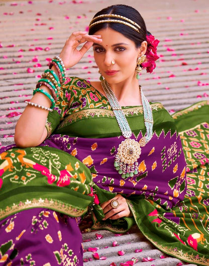 Olive Green Silk Printed Saree