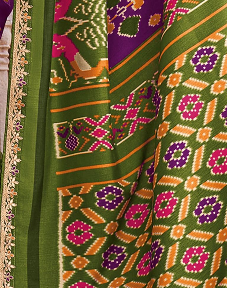 Olive Green Silk Printed Saree
