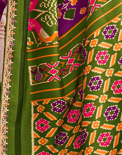 Olive Green Silk Printed Saree