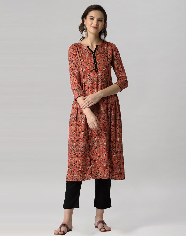 Orange Digital Printed Crepe Kurti | Leemboodi