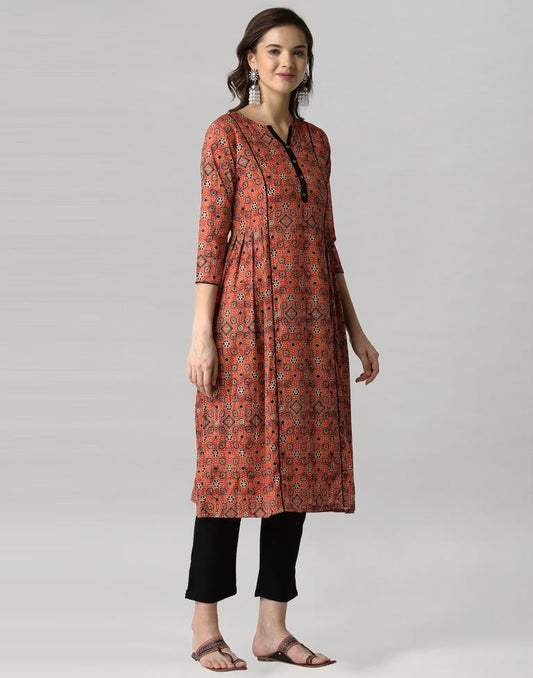 Orange Digital Printed Crepe Kurti | Leemboodi