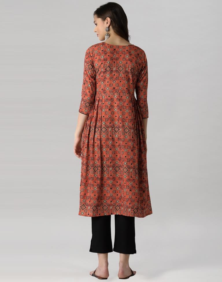 Orange Digital Printed Crepe Kurti | Leemboodi