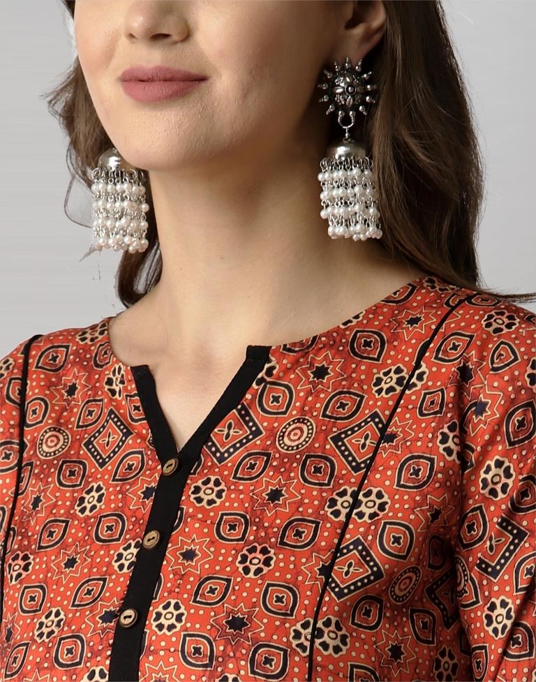 Orange Digital Printed Crepe Kurti | Leemboodi