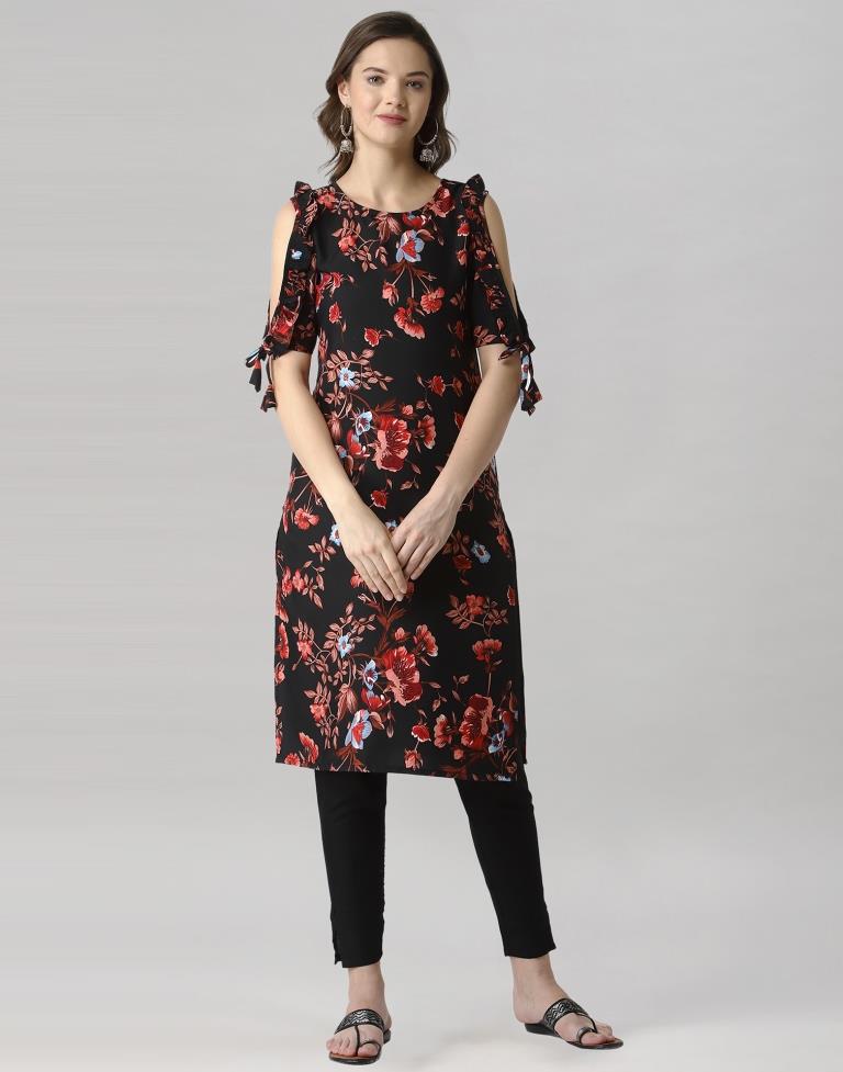 Black Mill Printed Crepe Kurti | Leemboodi