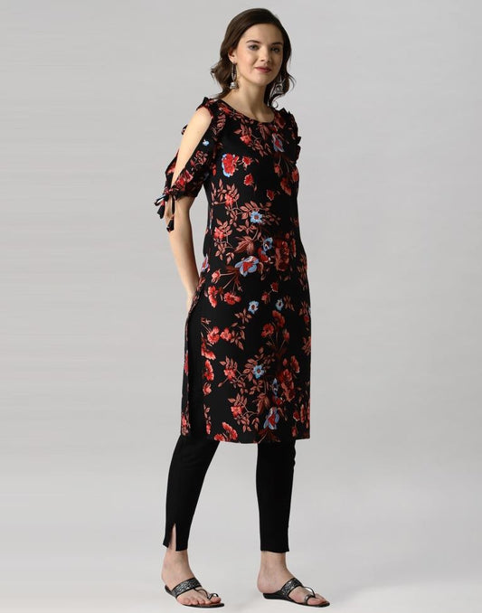 Black Mill Printed Crepe Kurti | Leemboodi