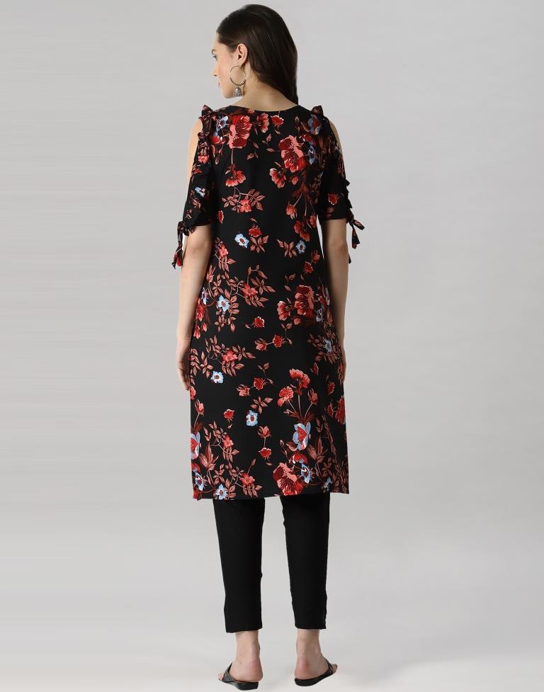 Black Mill Printed Crepe Kurti | Leemboodi