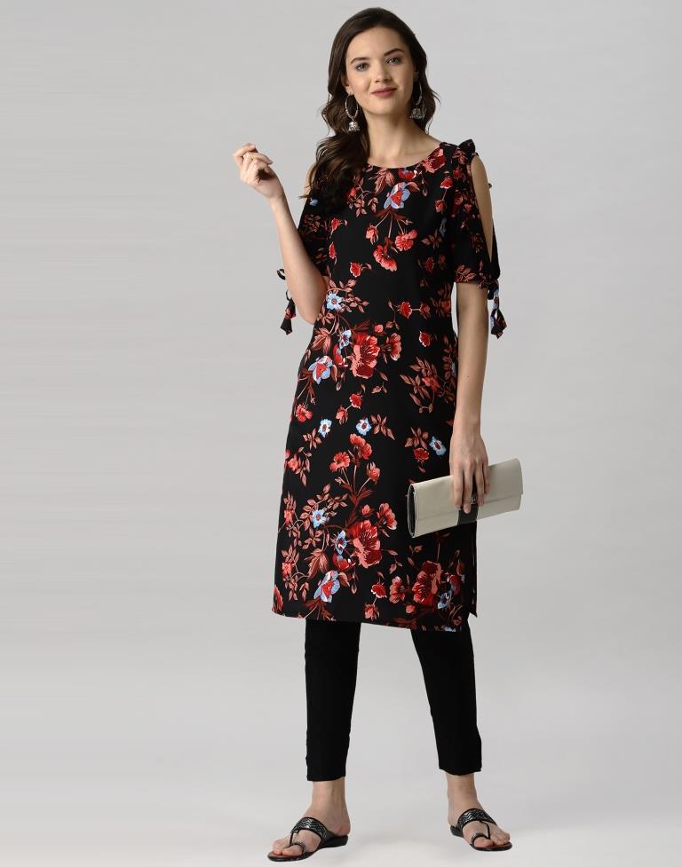 Black Mill Printed Crepe Kurti | Leemboodi