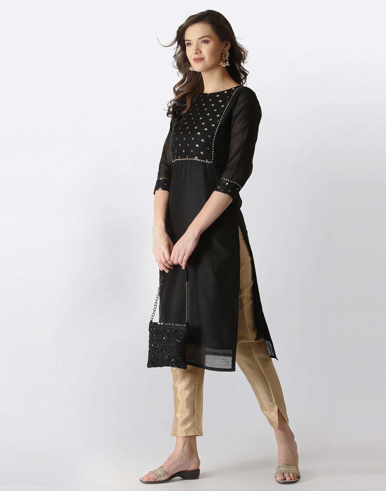 Black jaquard Kurti | Leemboodi