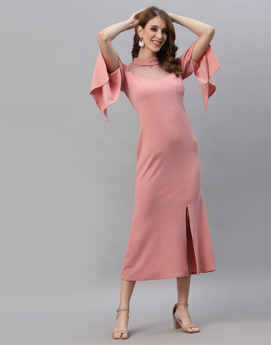 Peach chocker neck bodycon Dress | Sudathi