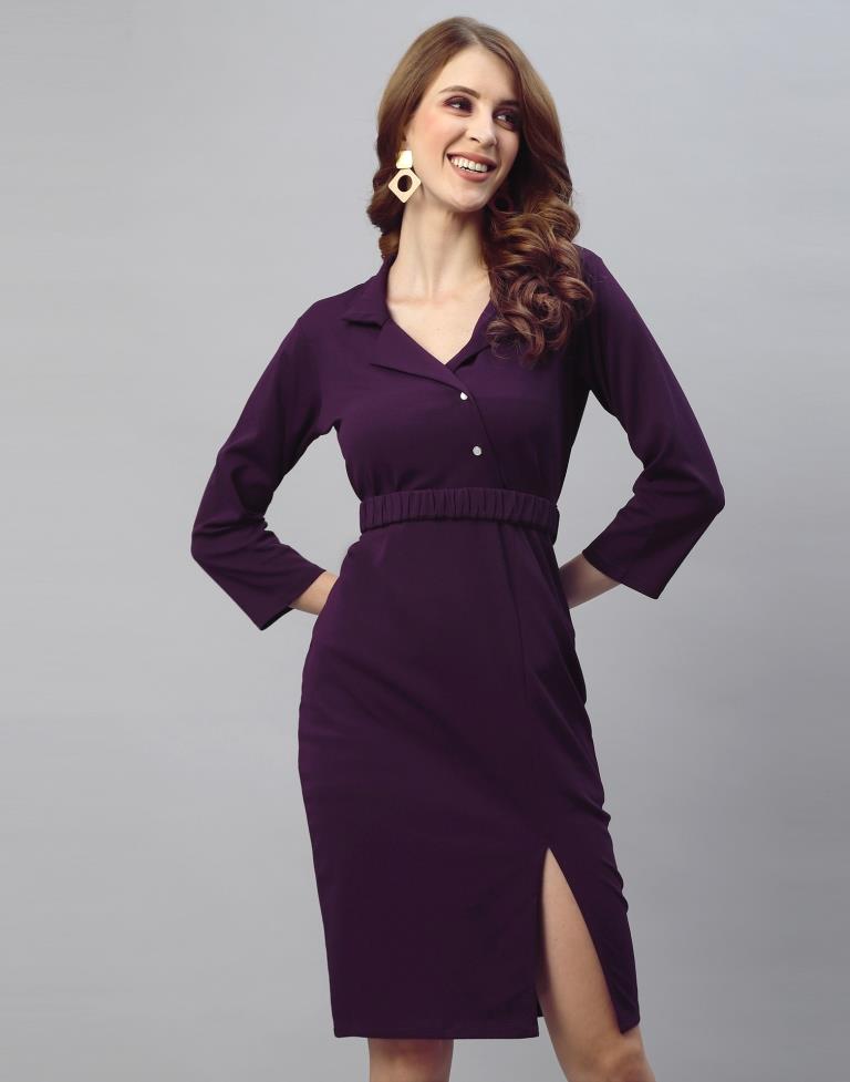 Wine Knotch Collar Bodycon | Sudathi