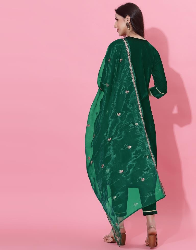 Dark Green Kurti With Pant And Dupatta | Leemboodi