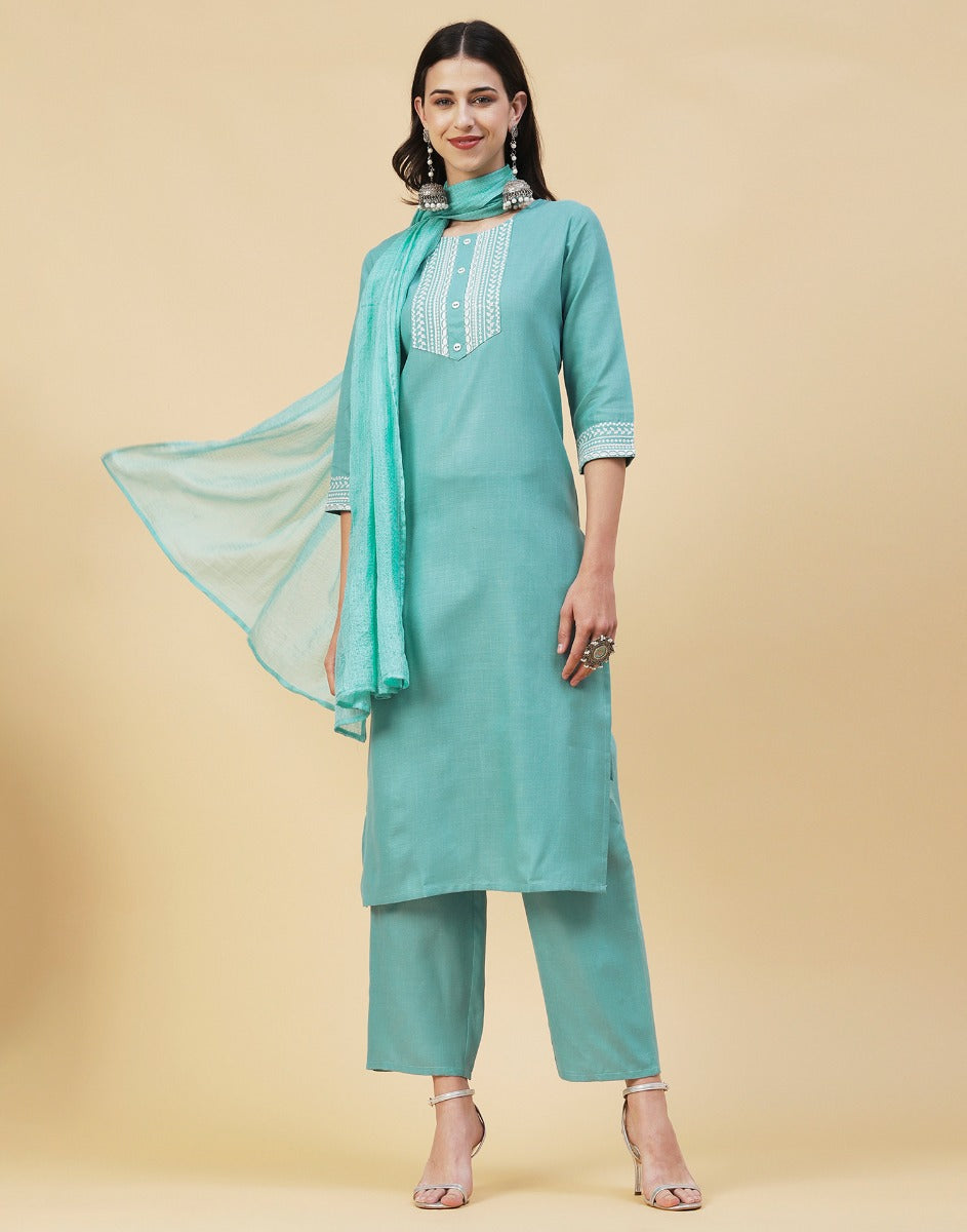 Aqua Blue Kurti With Pant And Dupatta | Sudathi