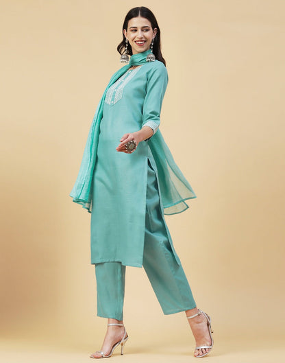 Aqua Blue Kurti With Pant And Dupatta | Sudathi