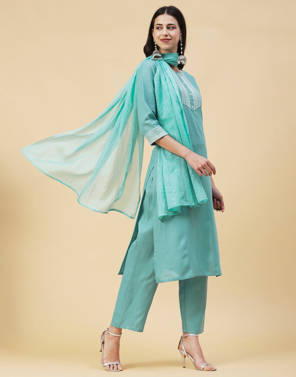 Aqua Blue Kurti With Pant And Dupatta | Sudathi