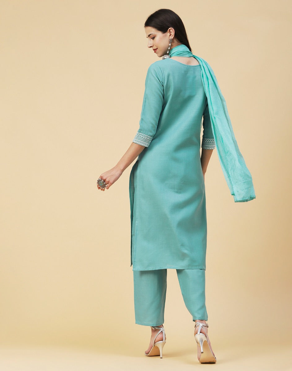 Aqua Blue Kurti With Pant And Dupatta | Sudathi