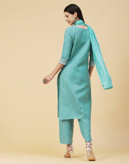 Aqua Blue Kurti With Pant And Dupatta | Sudathi