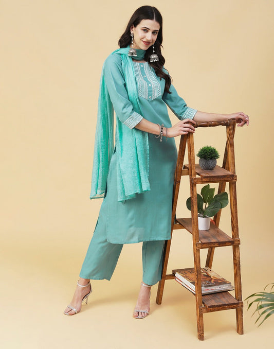 Aqua Blue Kurti With Pant And Dupatta | Sudathi