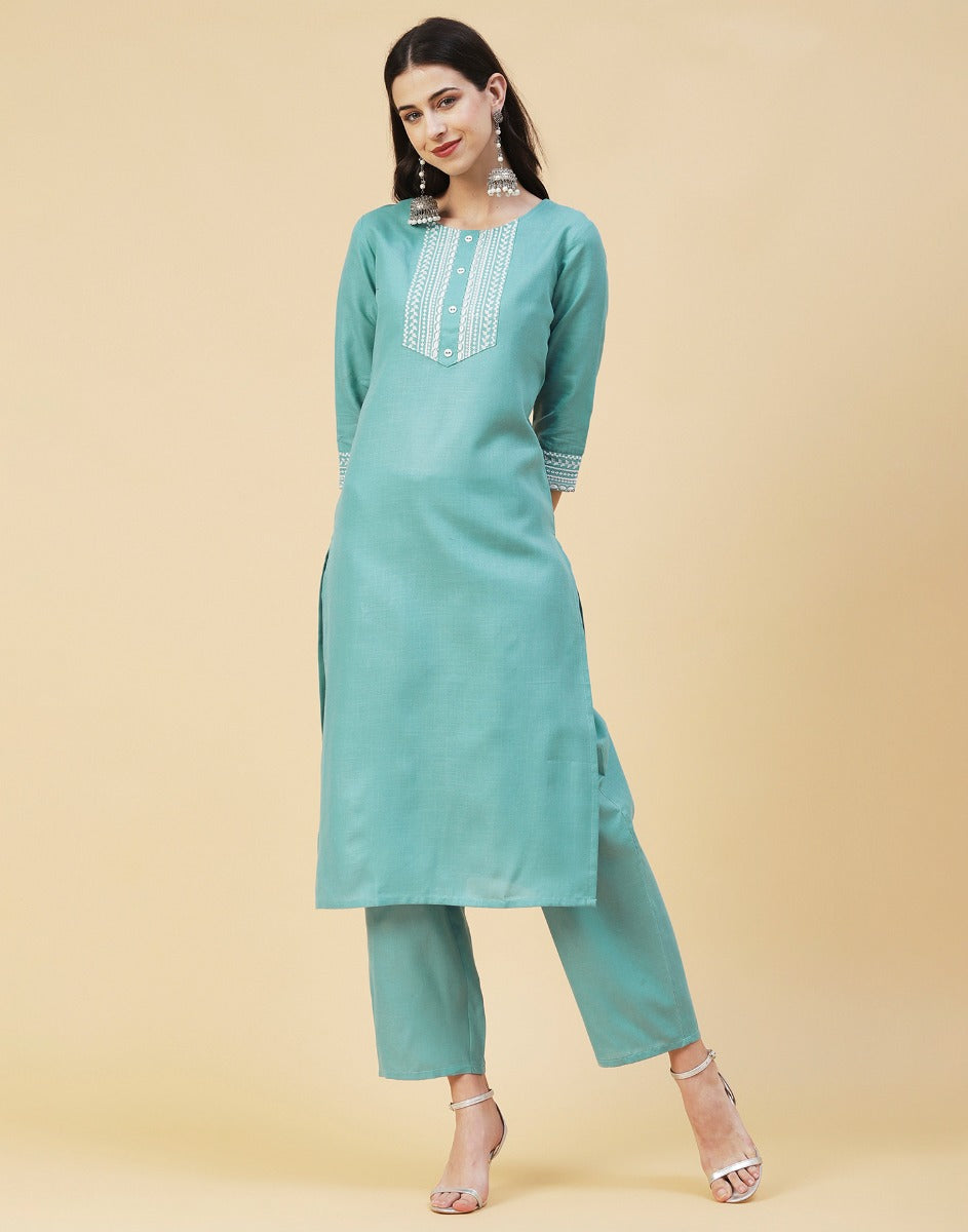 Aqua Blue Kurti With Pant And Dupatta | Sudathi