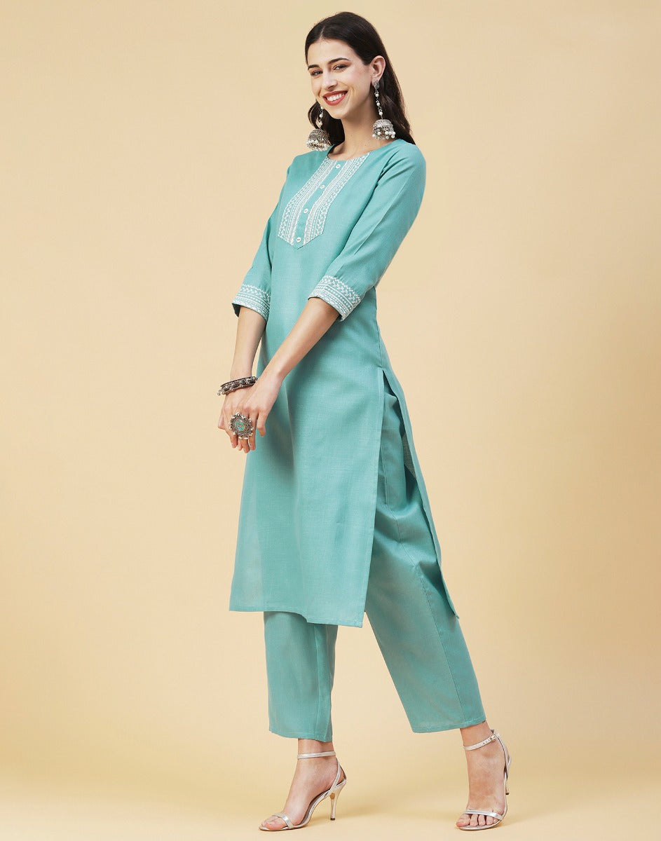 Aqua Blue Kurti With Pant And Dupatta | Sudathi