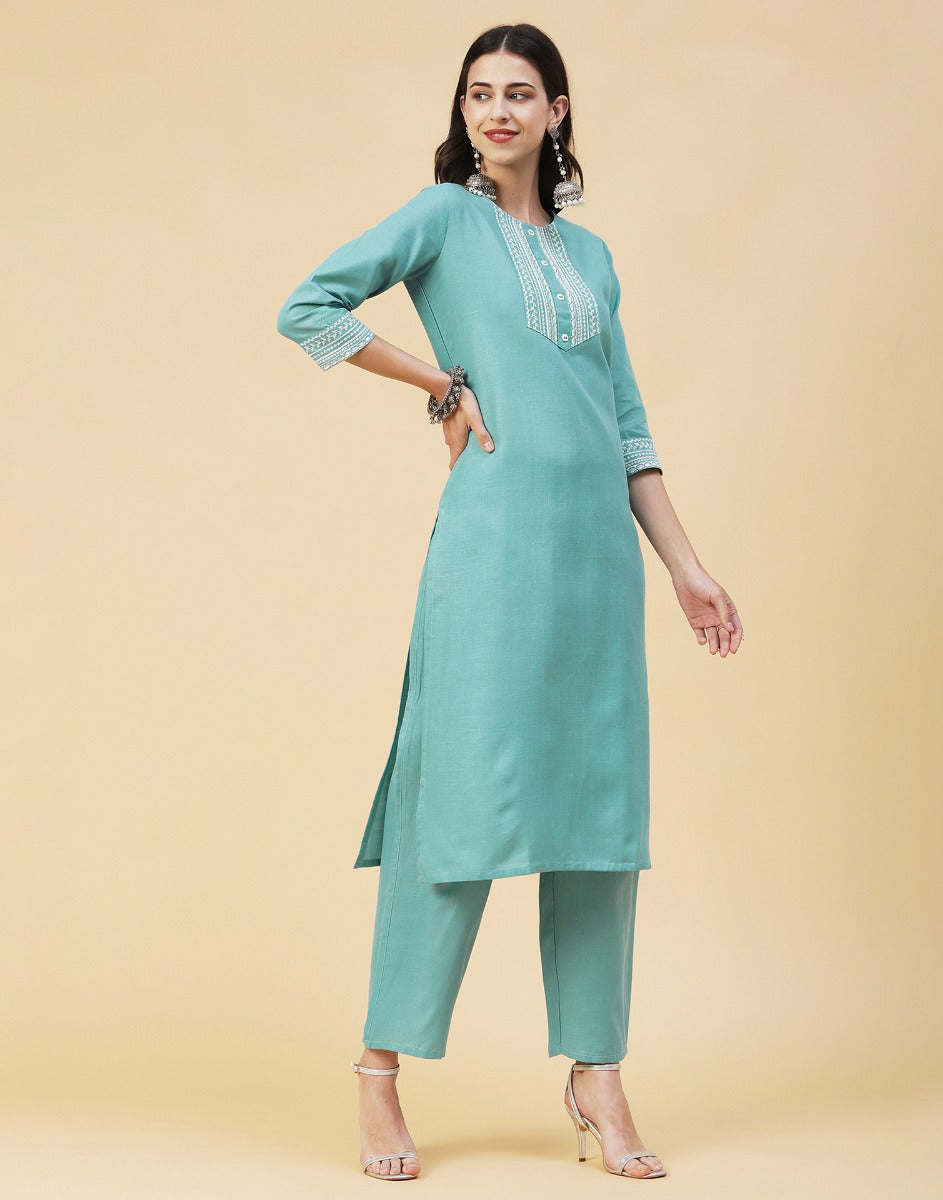 Aqua Blue Kurti With Pant And Dupatta | Sudathi