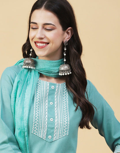 Aqua Blue Kurti With Pant And Dupatta | Sudathi