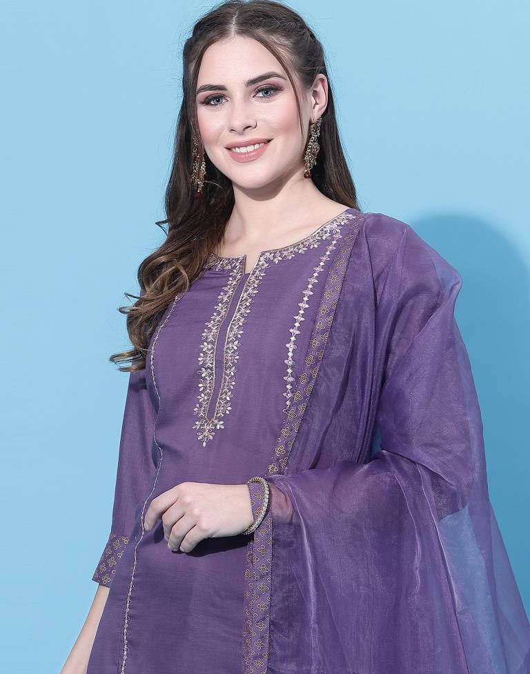 Pastel Purple Kurti With Pant And Dupatta | Leemboodi