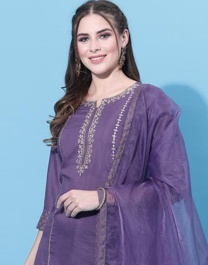 Pastel Purple Kurti With Pant And Dupatta | Leemboodi