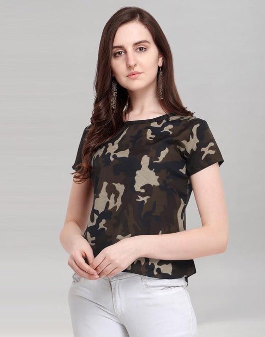 Olive Green Coloured Printed Crepe Top | Sudathi