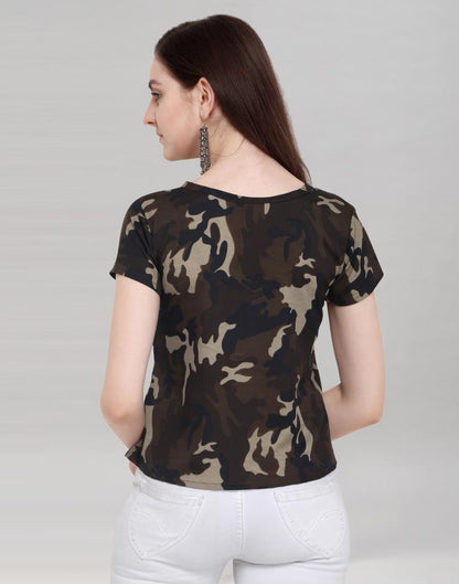 Olive Green Coloured Printed Crepe Top | Sudathi