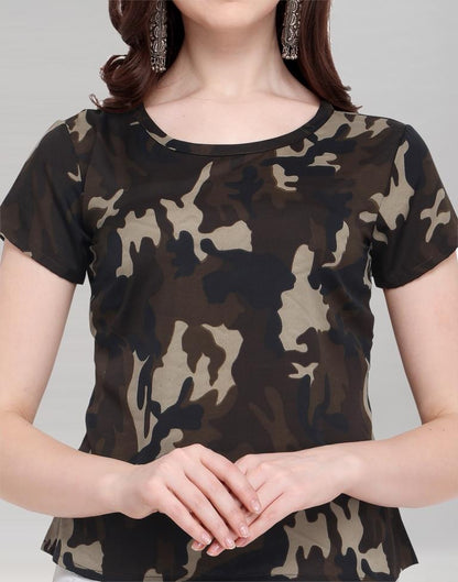 Olive Green Coloured Printed Crepe Top | Sudathi