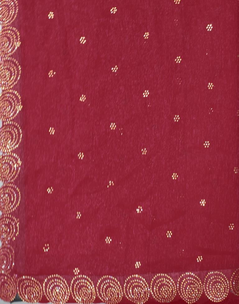 Cherry Red Chiffon Plain Saree