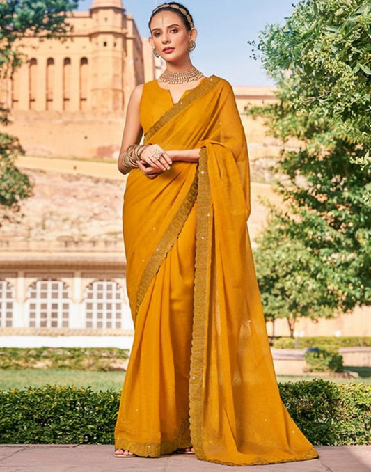 Turmeric Chiffon Plain Saree