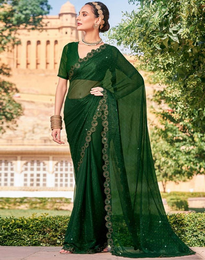 Dark Green Chiffon Plain Saree