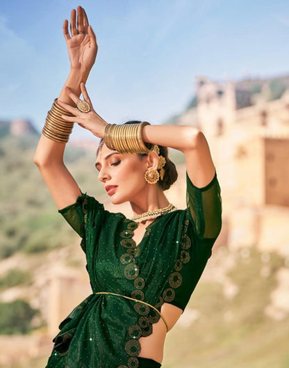 Dark Green Chiffon Plain Saree