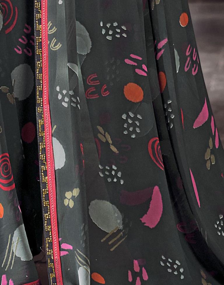 Grey & Multicoloured Georgette Printed Saree