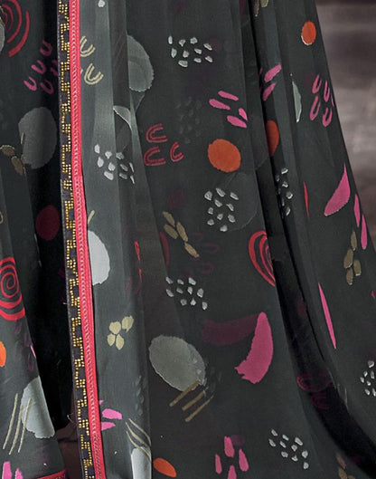 Grey & Multicoloured Georgette Printed Saree